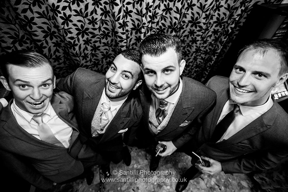 The grooms party congratulating the groom by posing for the wedding photographer... me, Jon Santilli, Santilli Wedding Photography